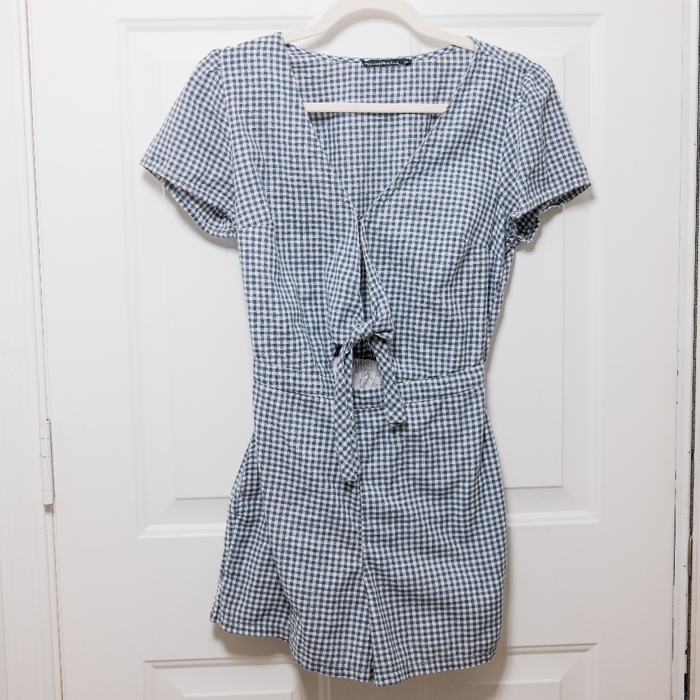 Abercrombie & Fitch Blue and White Gingham Short Sleeve Romper